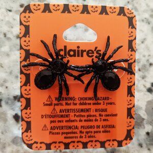 Claire's Halloween Black Spider Earrings Stud Post Goth Emo NWT